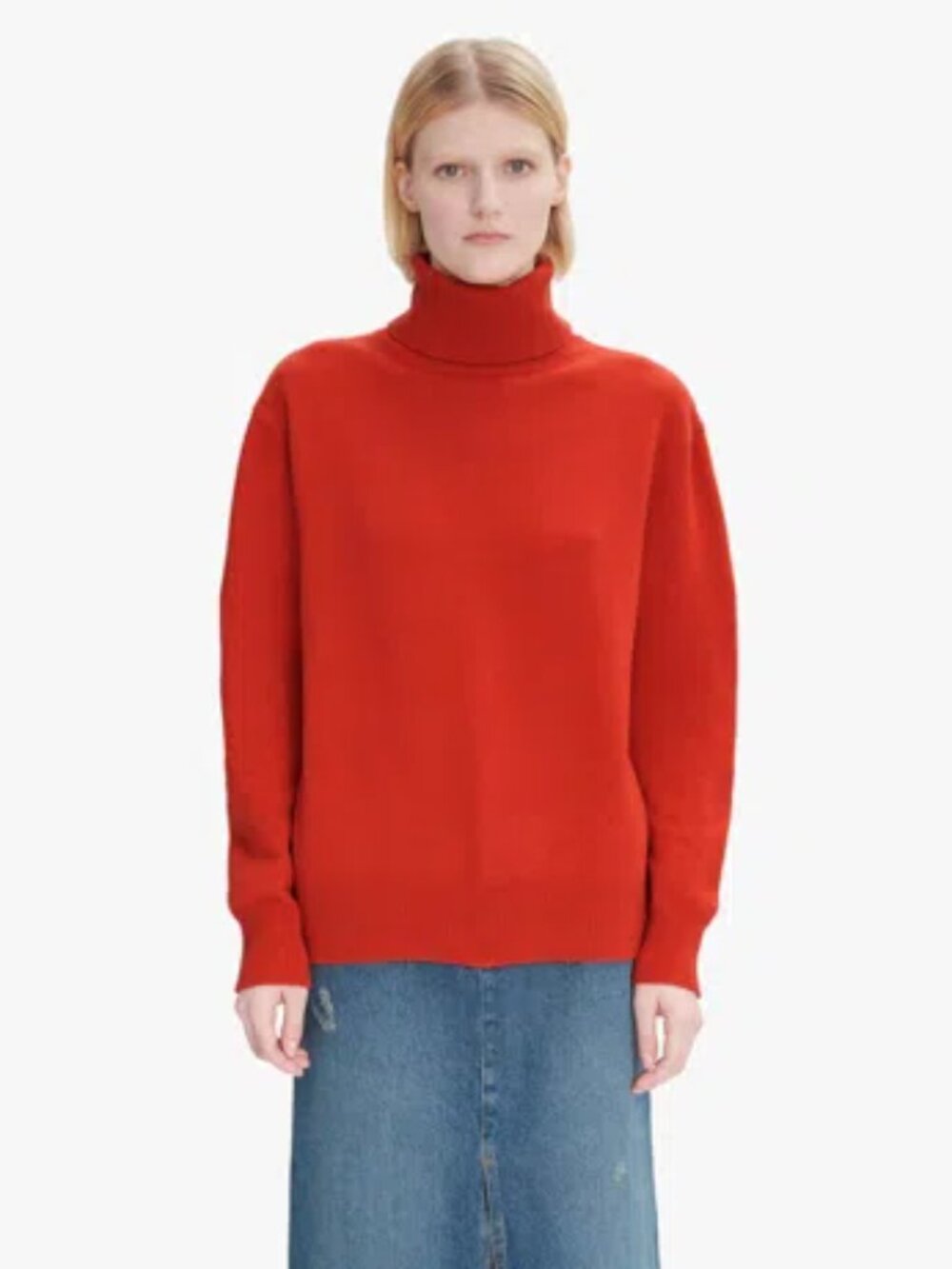 A.P.C. Alma Cashmere Blend Turtleneck Sweater Vermilion Red Wool Blend Italy